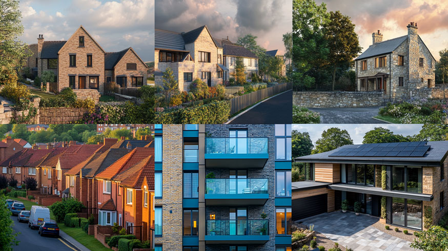 A collage of diverse South Yorkshire properties, including a modern city centre apartment, a traditional terraced house, a suburban semi-detached home, and a rural cottage.